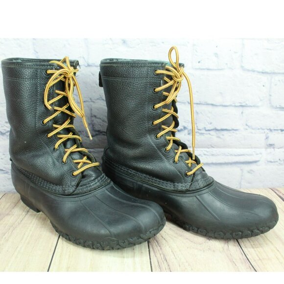 LL Bean Black Leather Shearling Lined Insulated Mid Calf Duck Boots Size 10 M - Picture 3 of 11